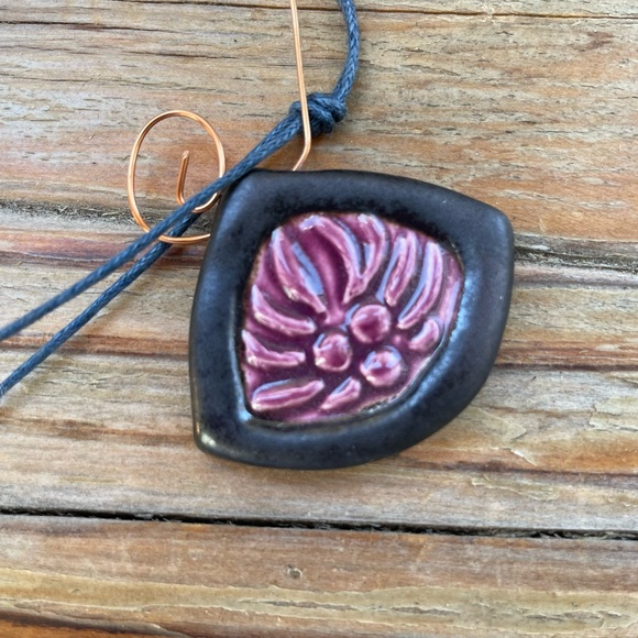 Sign Cancer Zodiac Pendant Astrology Necklace Purple Ceramic Artisan Made - Picture 1 of 16